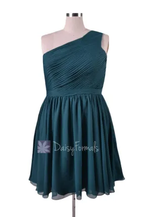 In stock,Ready to Ship - Plus Size Short Rich Peacock Chiffon Bridesmaid Dress(BM10822S) - (Rich Peacock, Sz24)