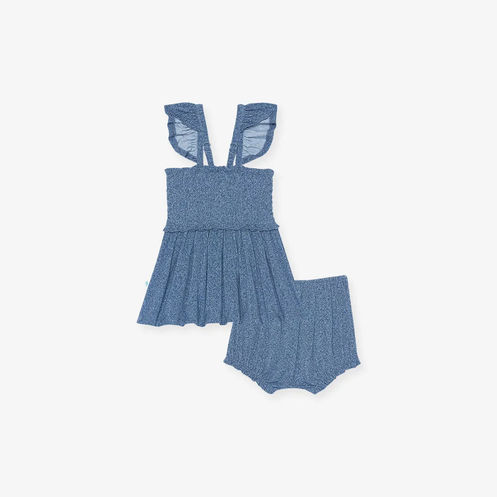 Indigo Denim Smocked Babydoll Bummie Set