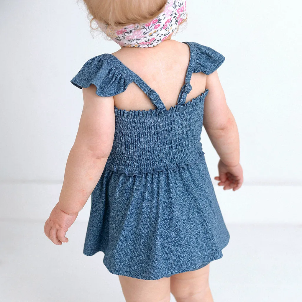 Indigo Denim Smocked Babydoll Bummie Set