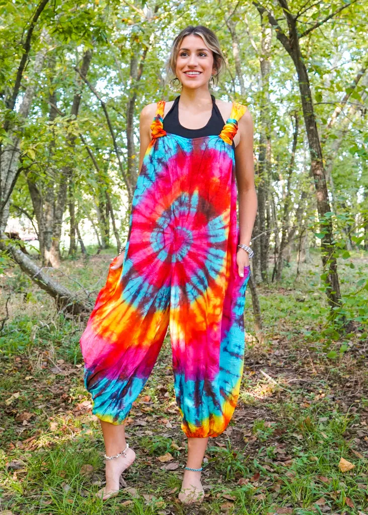 J48- Rainbow Swirl Tie Dye Hippie Racerback Jumpsuit Romper