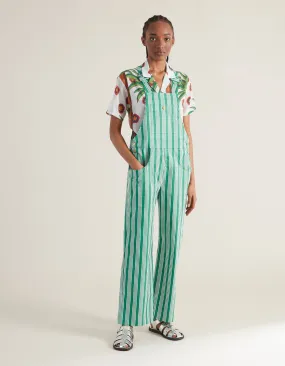 Jess Green Stripe Print Cotton Dungarees