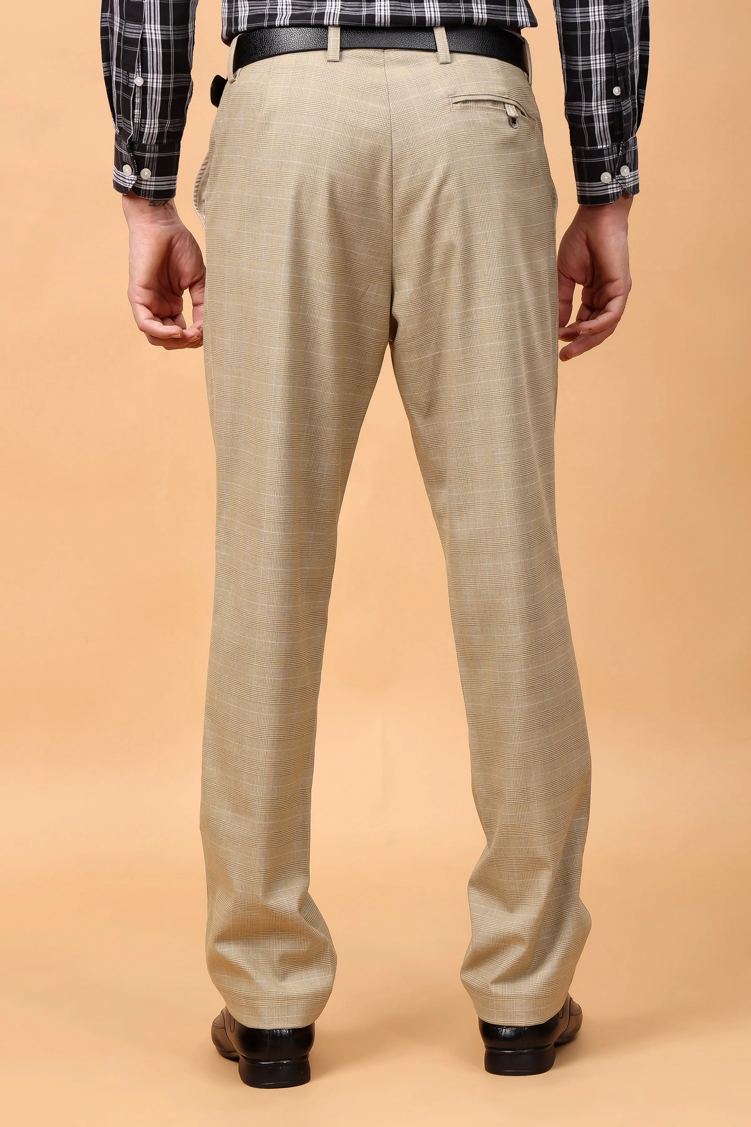 Khaki Checked Formal Trousers