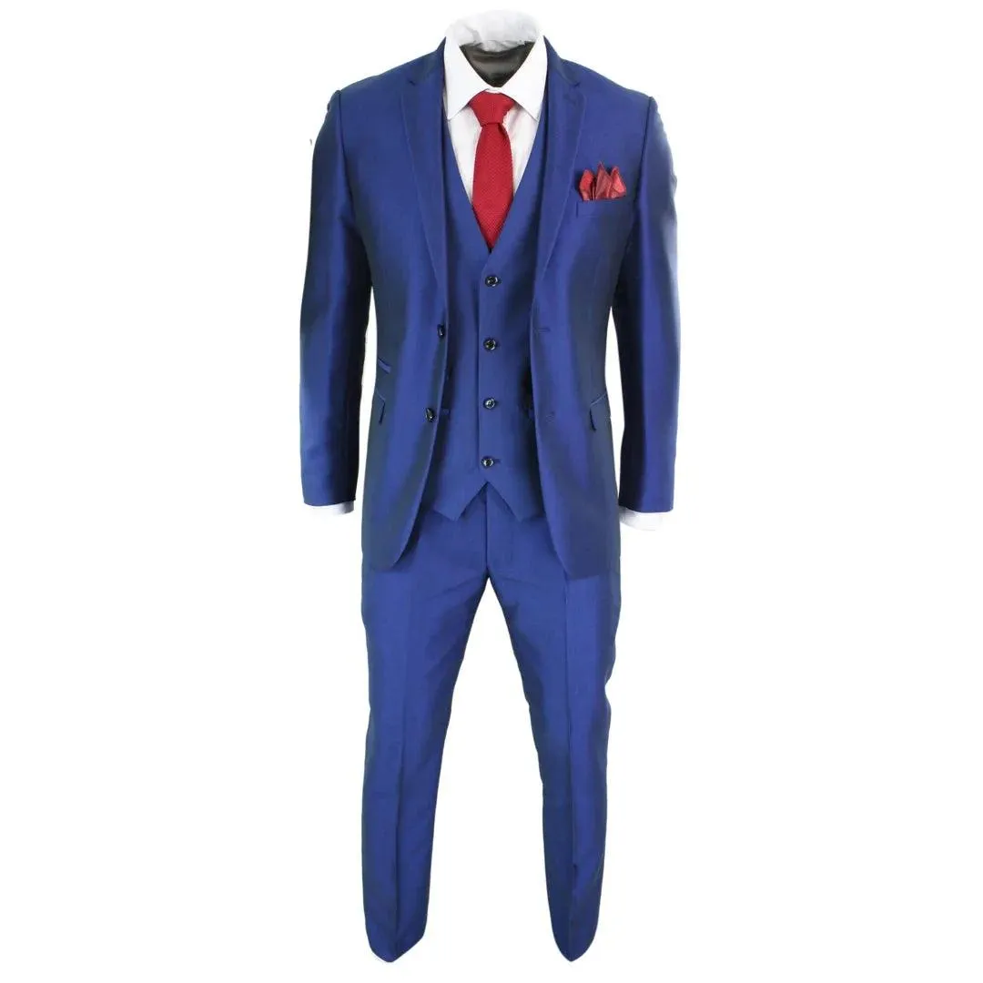 kingsley - Men's Boys 3 Piece Shiny Blue Wedding Prom Party Suit