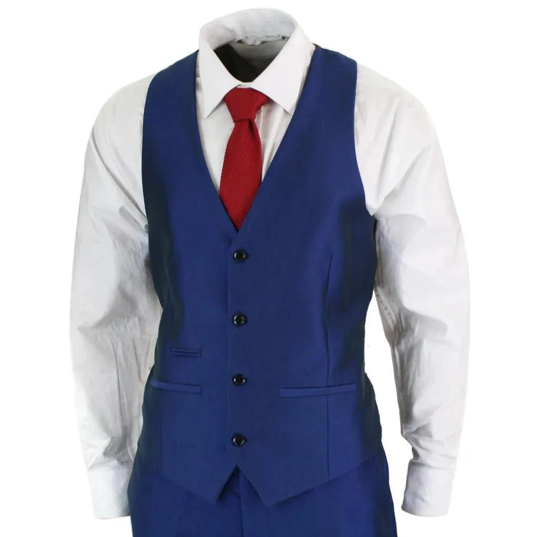 kingsley - Men's Boys 3 Piece Shiny Blue Wedding Prom Party Suit