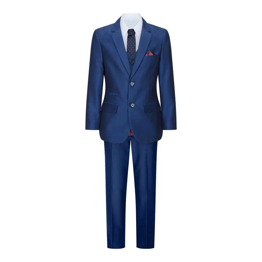 kingsley - Men's Boys 3 Piece Shiny Blue Wedding Prom Party Suit