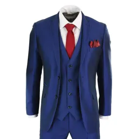 kingsley - Men's Boys 3 Piece Shiny Blue Wedding Prom Party Suit