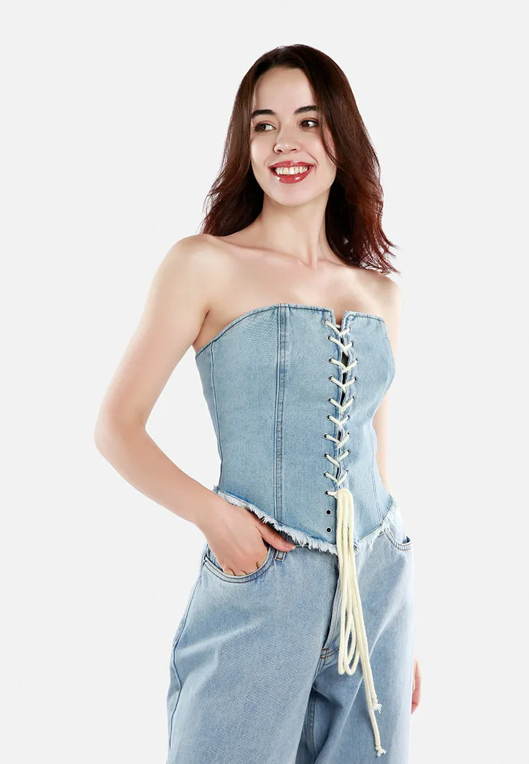 Lace Up Denim Corset Top