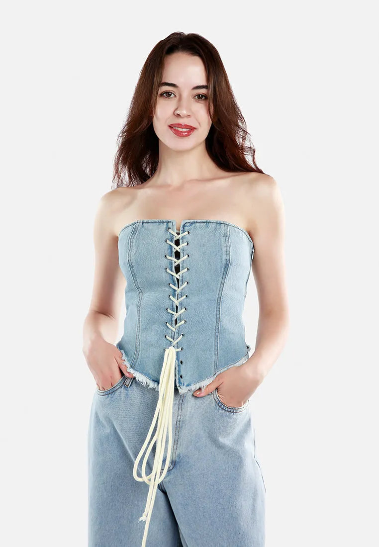 Lace Up Denim Corset Top