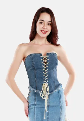 Lace Up Denim Corset Top