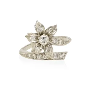 Ladies Platinum Flower Design Diamond Ring