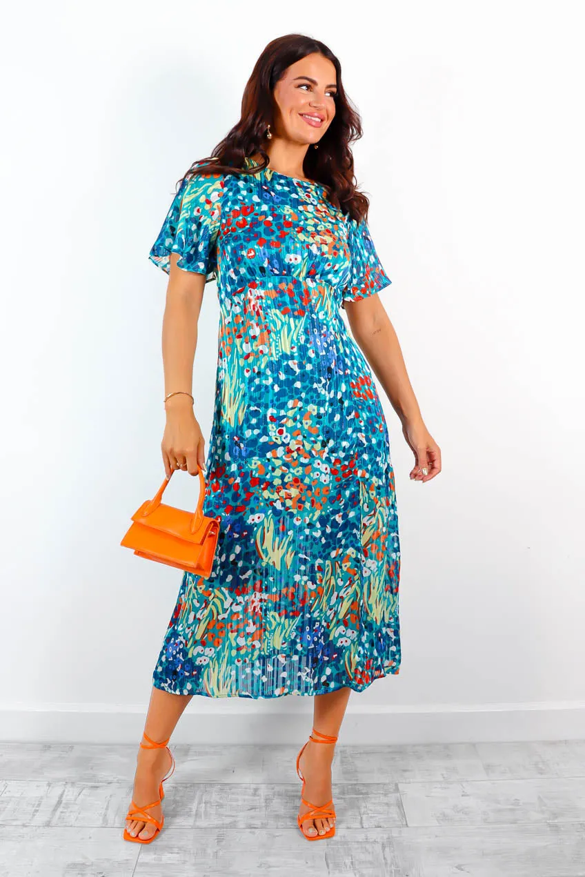 Let's Split - Blue Multi Floral Print Midi Dress