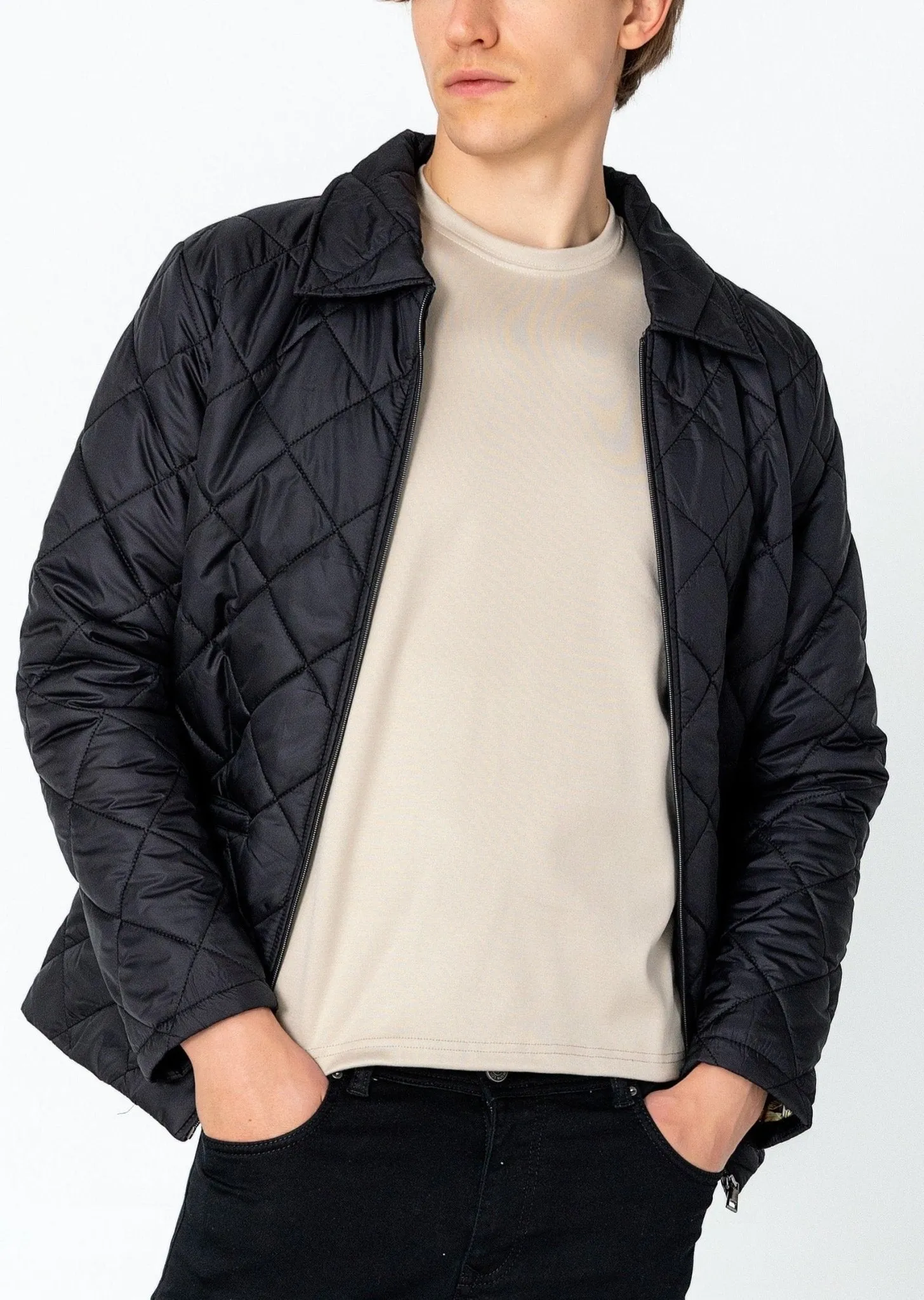 Light Padded Zipper Closure Jacket - Black