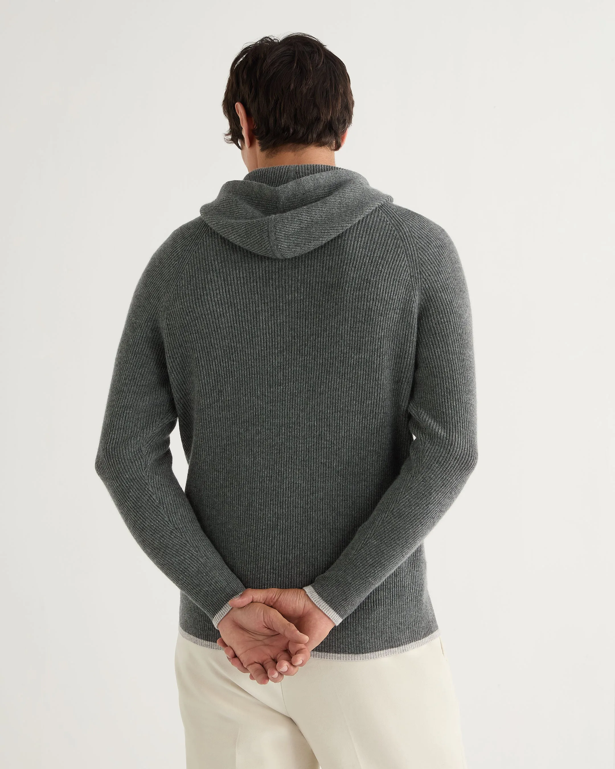 Men's Balham Rib Hooded Cashmere Jumper Elephant Grey