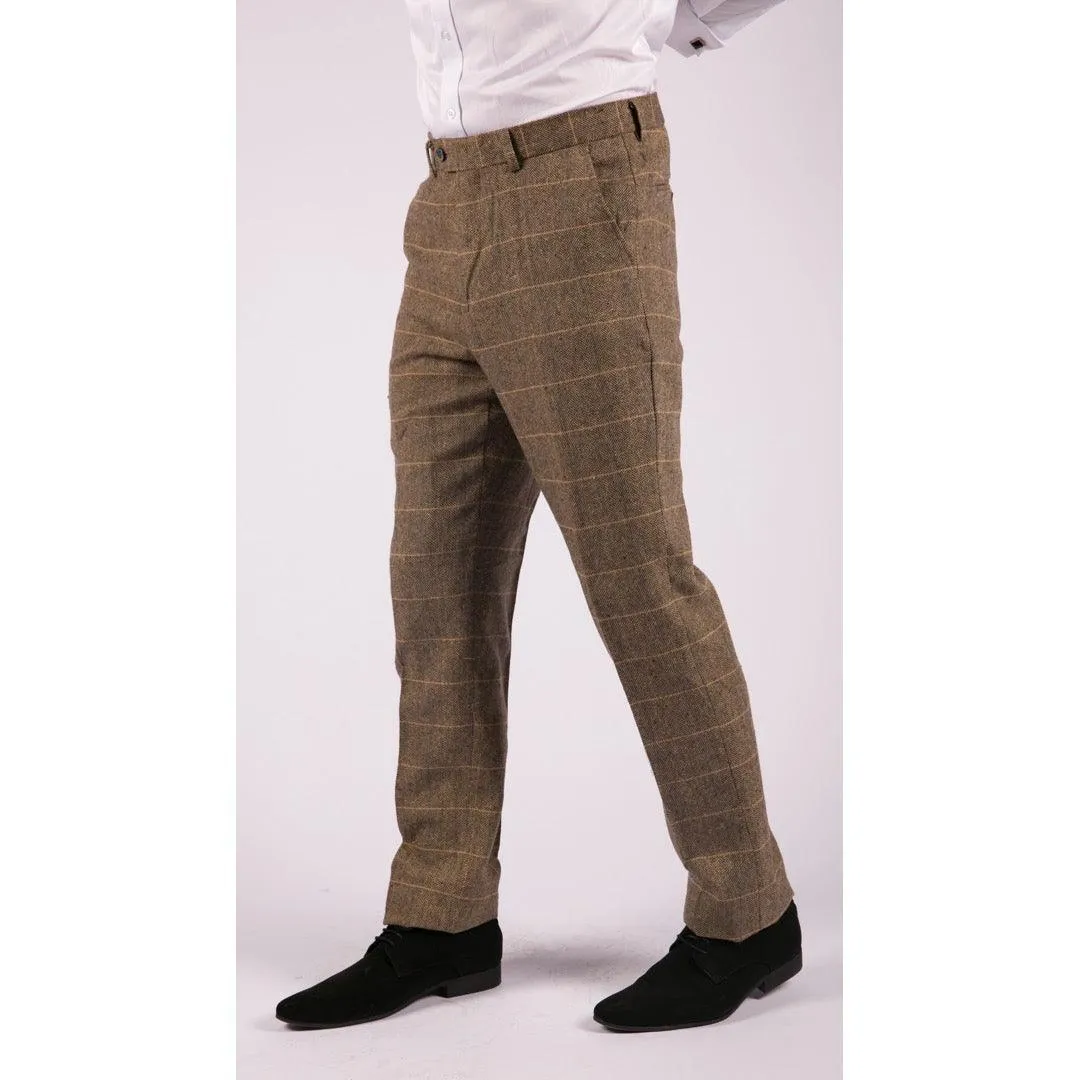 Mens Herringbone Tweed Vintage Retro Check Wool Trousers Blinders Classic