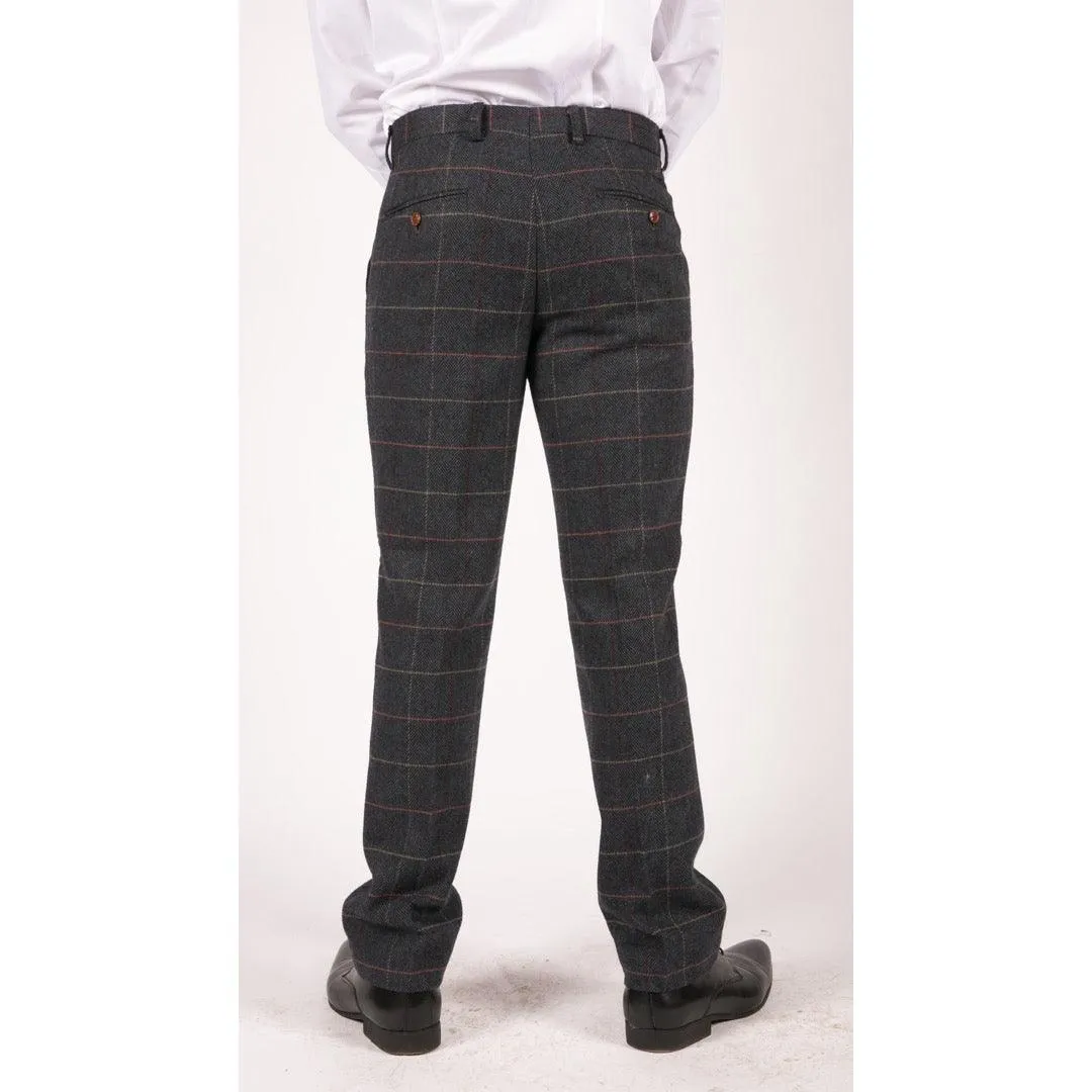 Mens Navy Blue Wine Trousers Check Herringbone Tweed Vintage New Marc Darcy