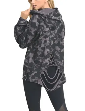 Mono B Camo Print Laser Distressed Hoodie KT10821