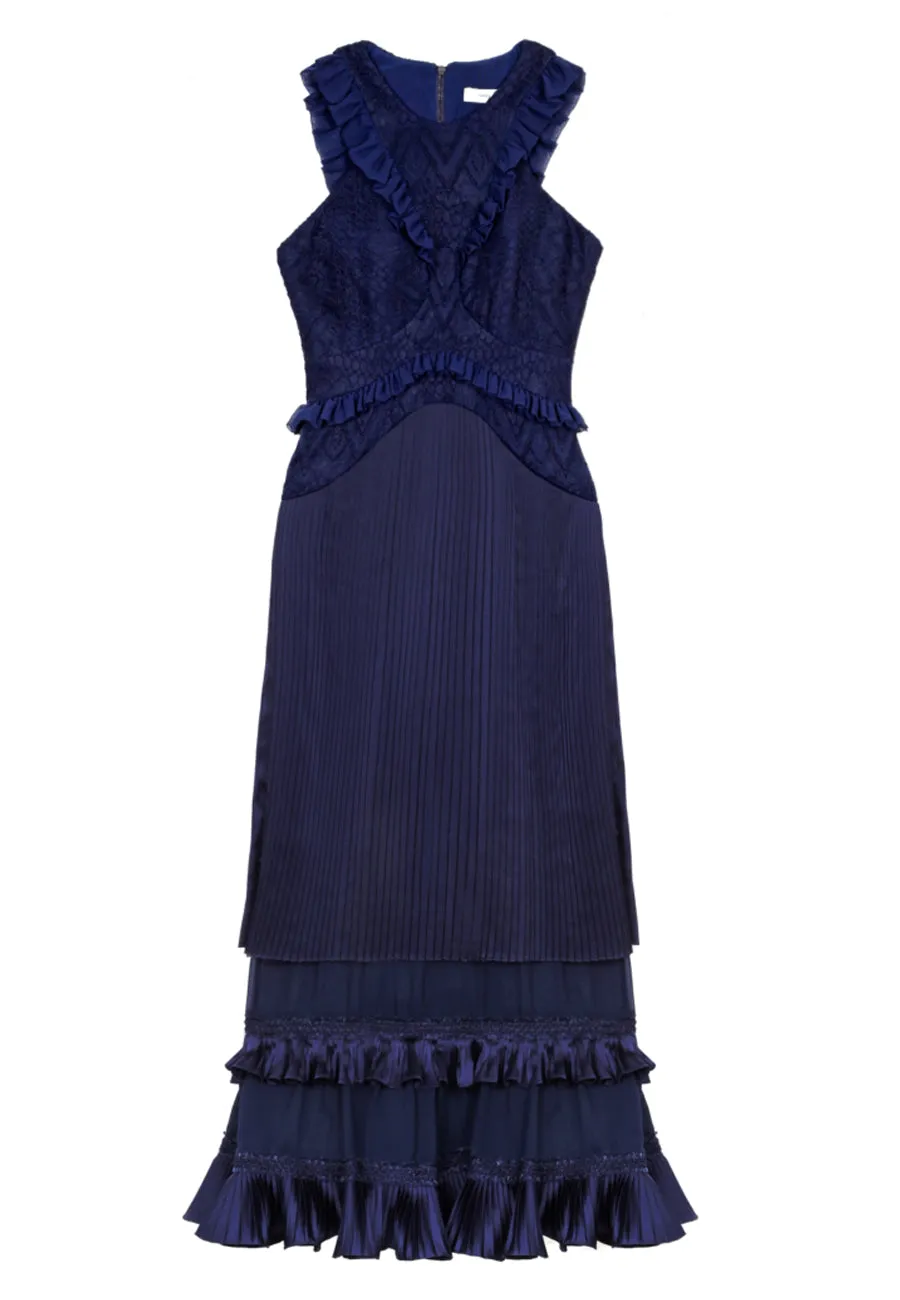 Navy Chance To Dance Ruffles Midi Dress (UK 10)