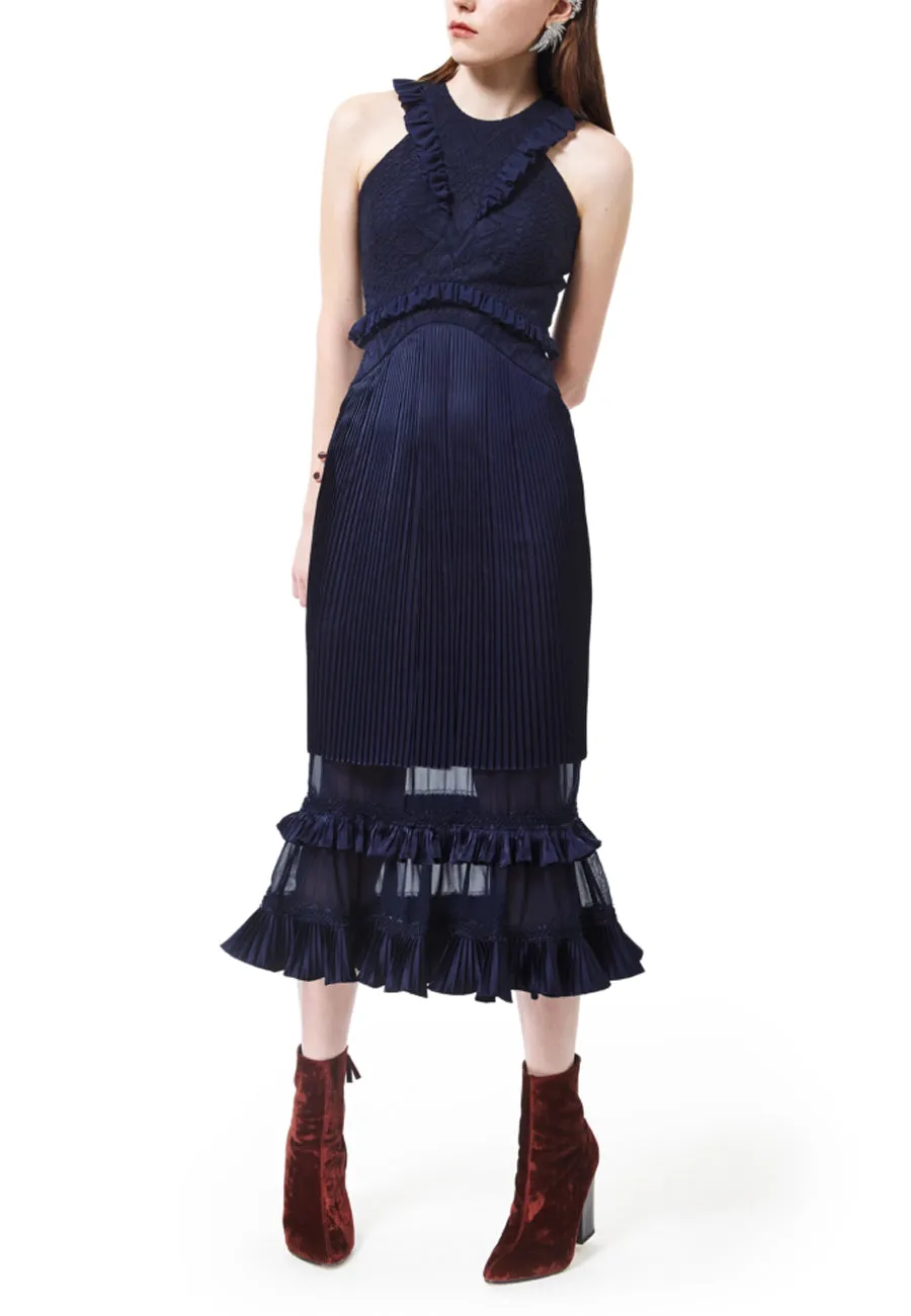 Navy Chance To Dance Ruffles Midi Dress (UK 10)