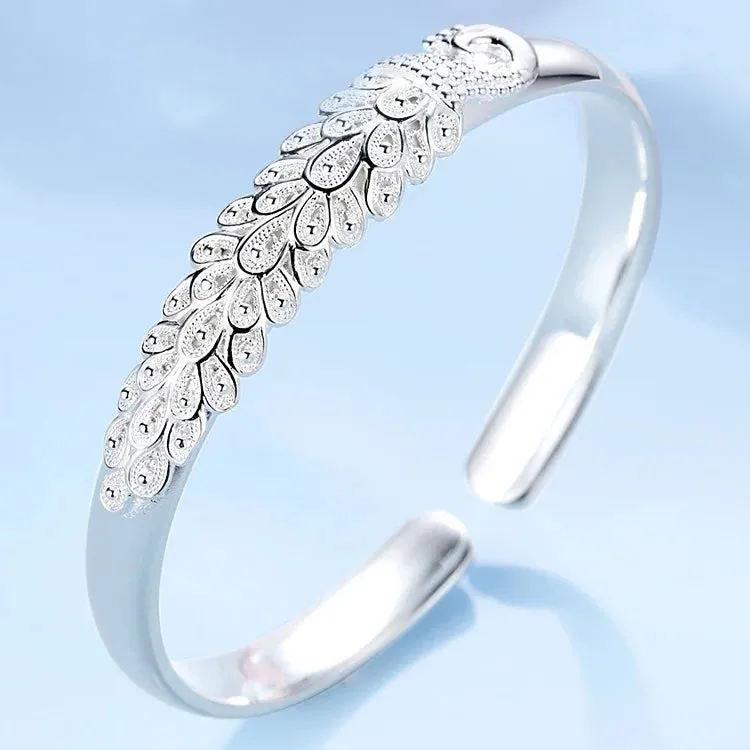 New 925 Sterling Silver Peacock Bracelet Bangle for Women | Elegant Fashion Jewelry for Parties and Weddings | Perfect Gift Accessory