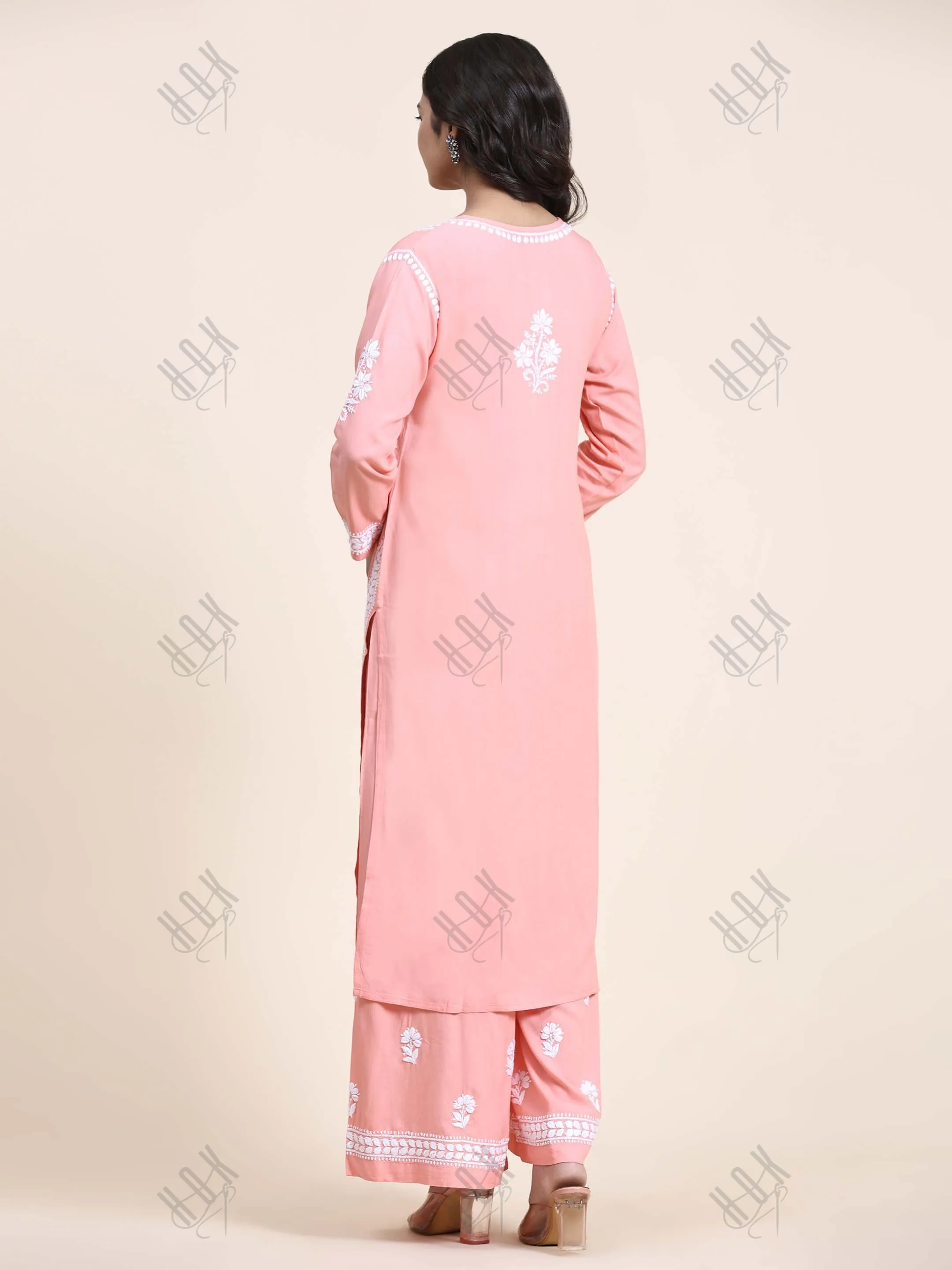 Noor Chikankari CO-ORD Set In Rayon for Women In Peach