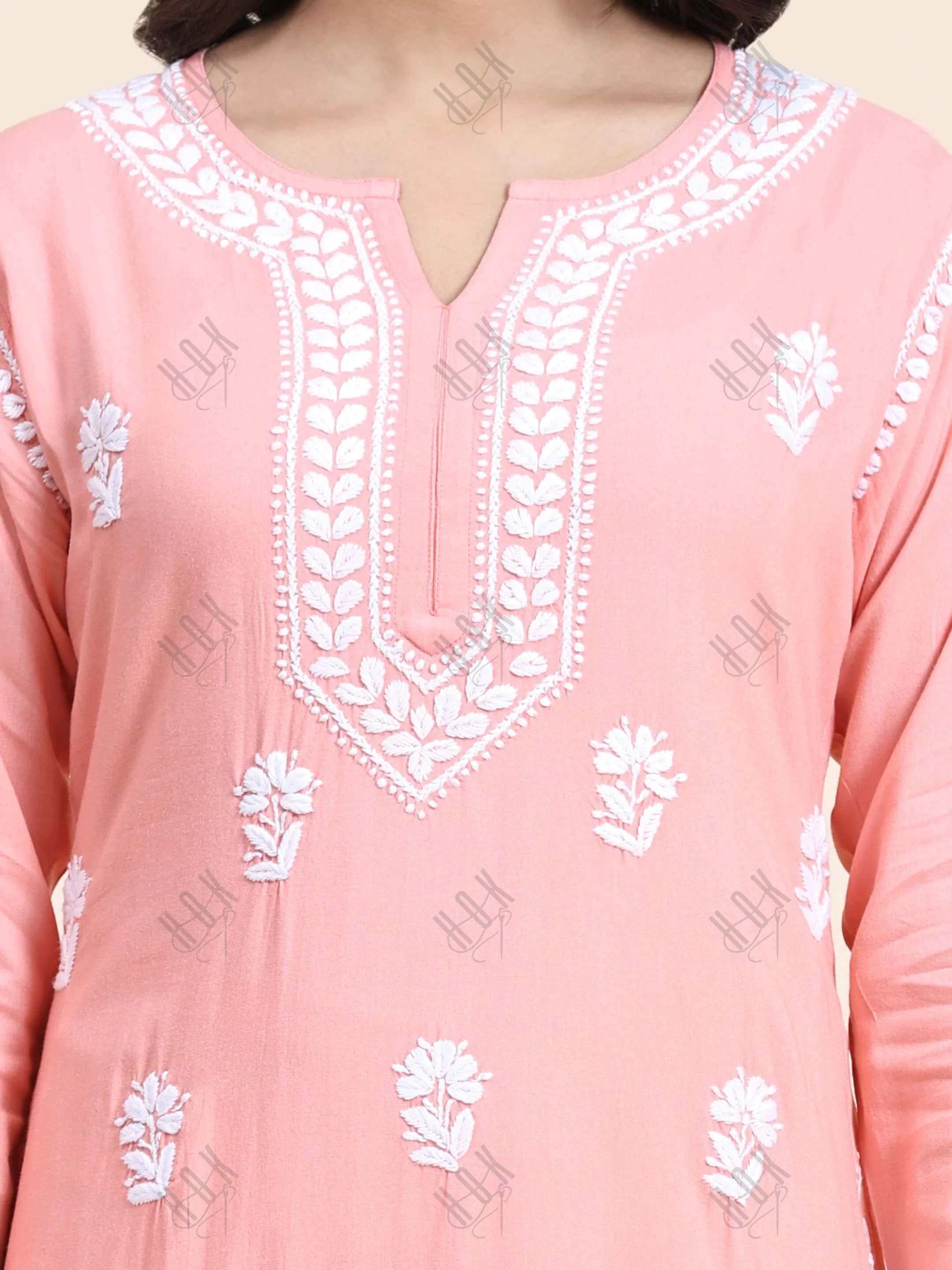 Noor Chikankari CO-ORD Set In Rayon for Women In Peach