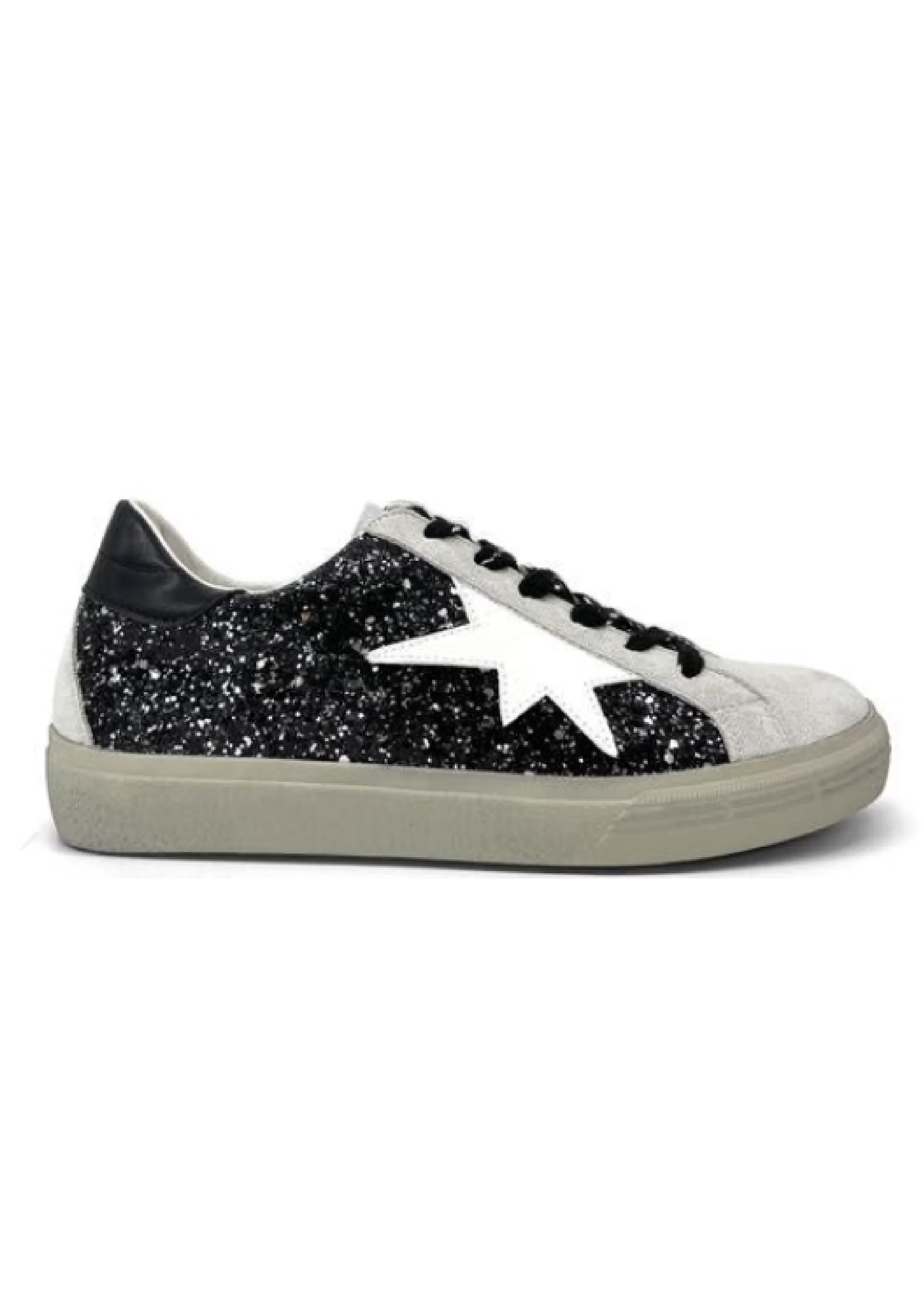 Nuala Black Glitter Grey Trainers