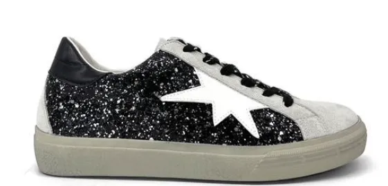 Nuala Black Glitter Grey Trainers