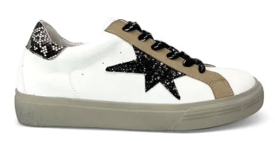 Nuala White Black Glitter Star Trainers