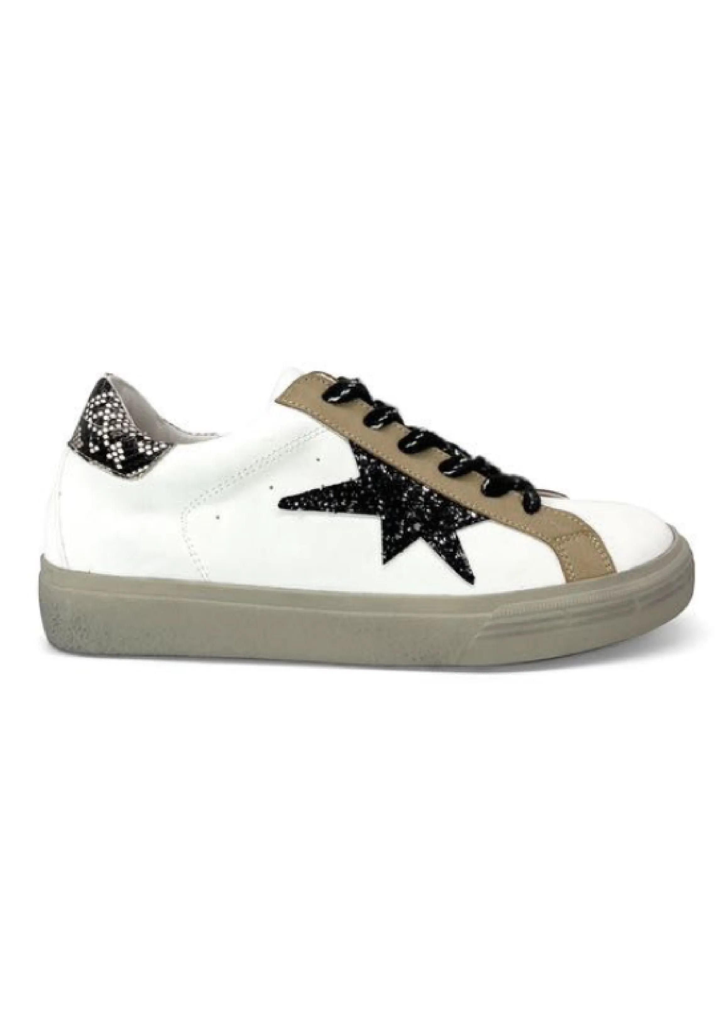 Nuala White Black Glitter Star Trainers