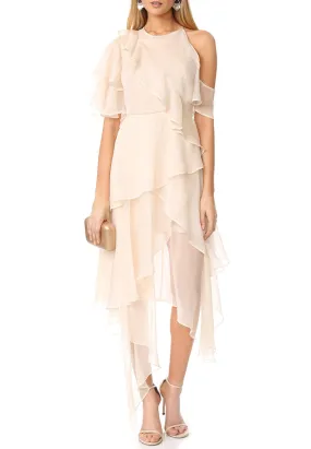 Nude Say You Will Cascading Chiffon Ruffle Dress