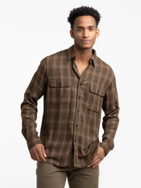 Olive Brown Classic Fit Plaid Twill Workshirt