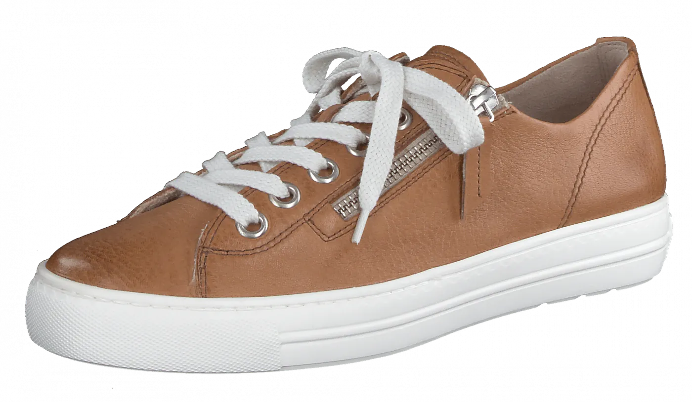 PAUL GREEN Tan leather trainer with zip detail 5206