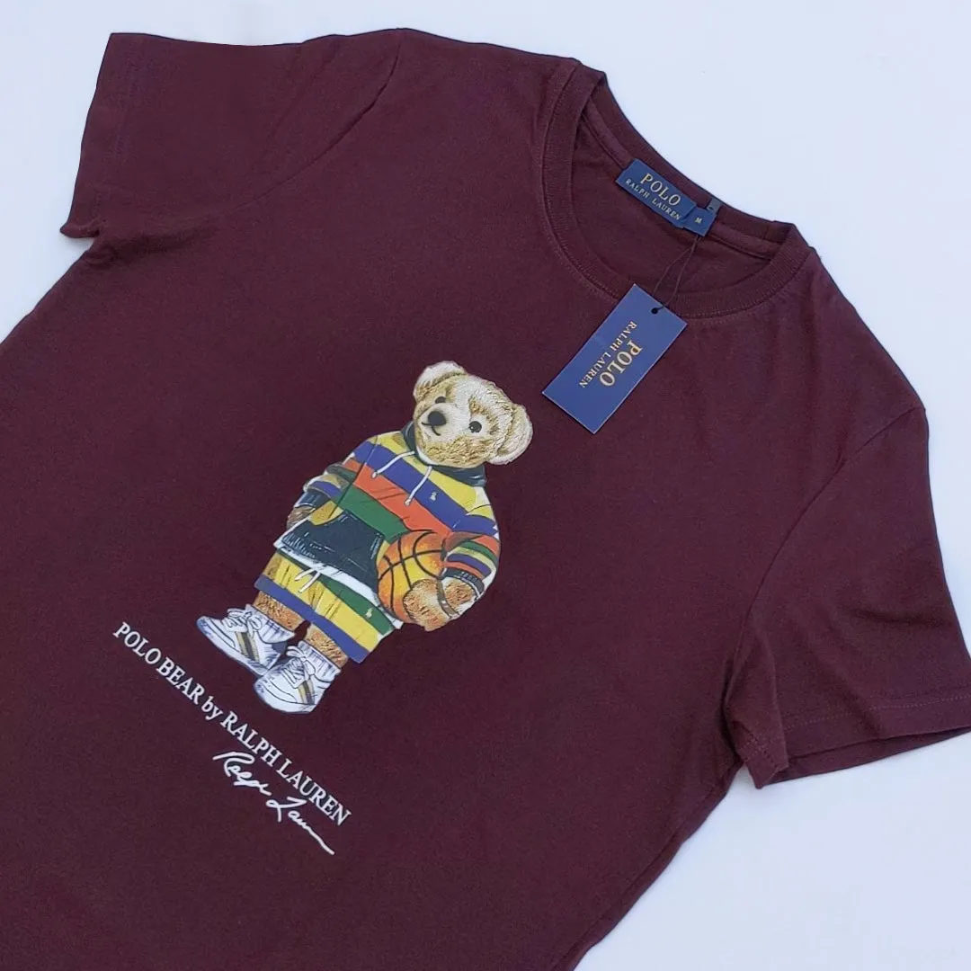 PL - Men 'Maroon' Polo Bear Printed T-Shirt PL696