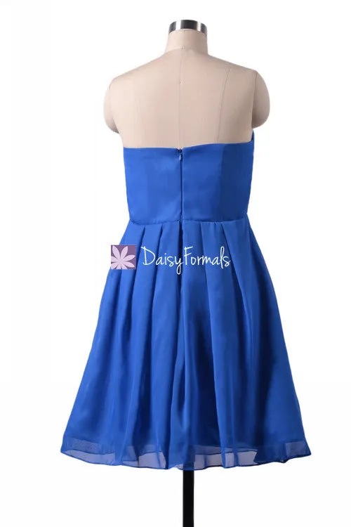 Plus Size Bridesmaid Dress Dark Blue Knee Length Dress Sapphire Blue Chiffon Party Dress (BM4046S)