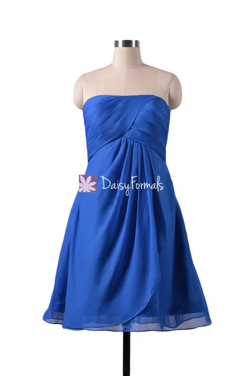 Plus Size Bridesmaid Dress Dark Blue Knee Length Dress Sapphire Blue Chiffon Party Dress (BM4046S)