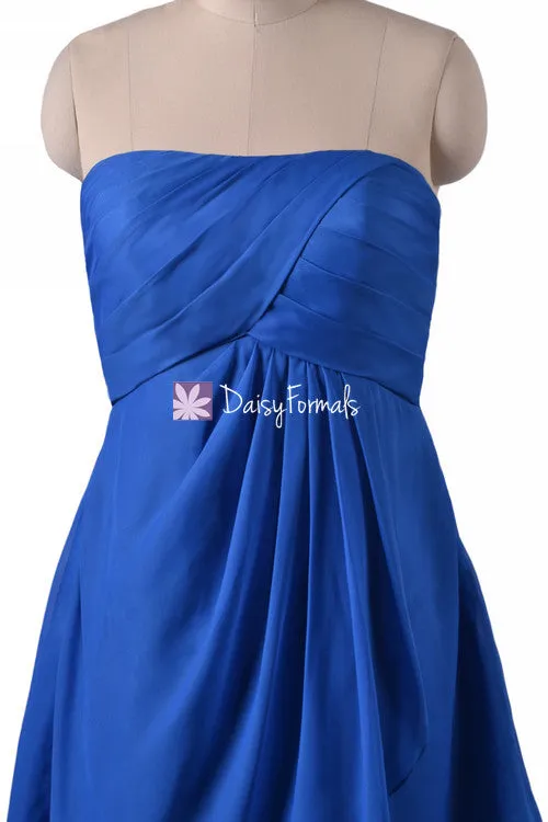 Plus Size Bridesmaid Dress Dark Blue Knee Length Dress Sapphire Blue Chiffon Party Dress (BM4046S)