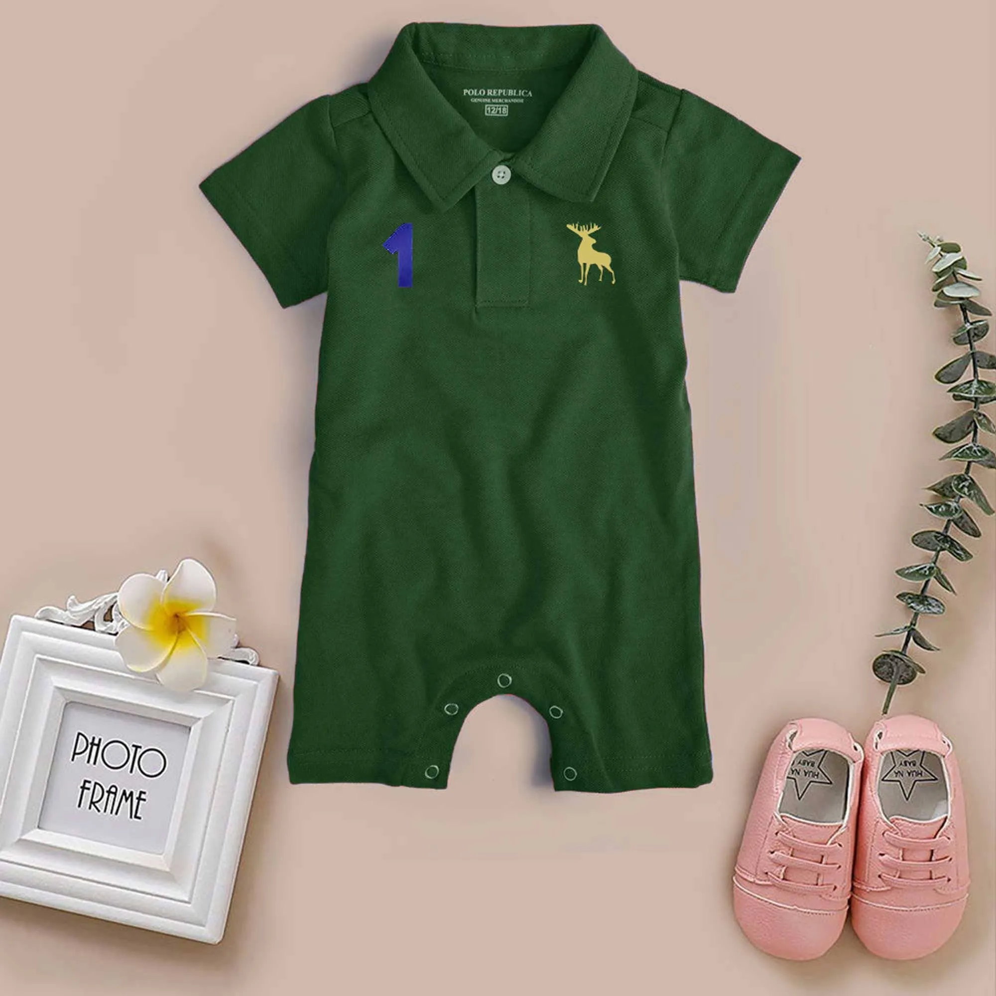 Polo Republica Moose-1 Printed Design Short Sleeve Baby Romper