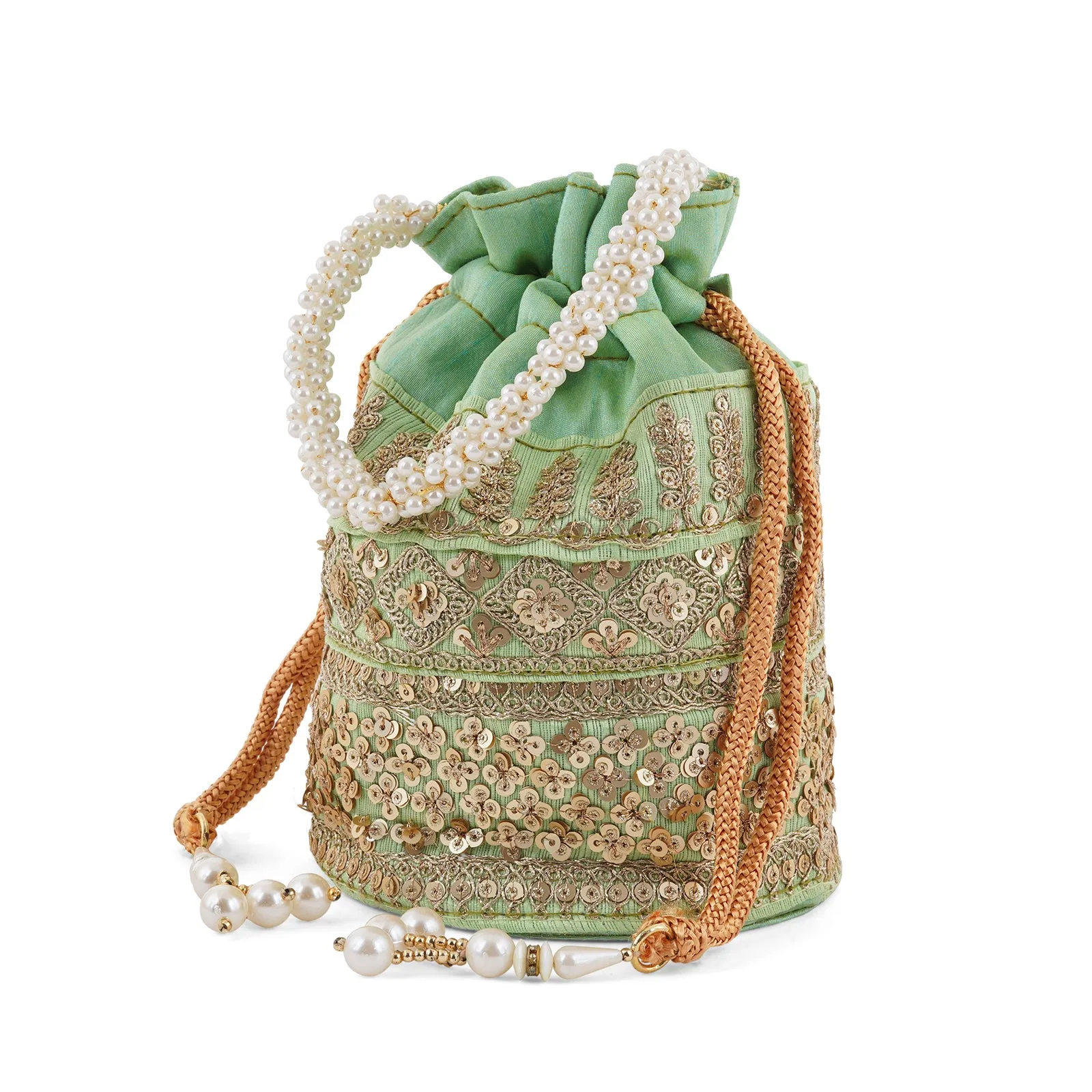 Royal Affair Pista Green Embroidered Potli Bag