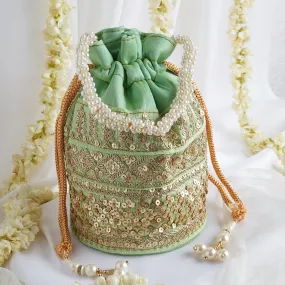 Royal Affair Pista Green Embroidered Potli Bag