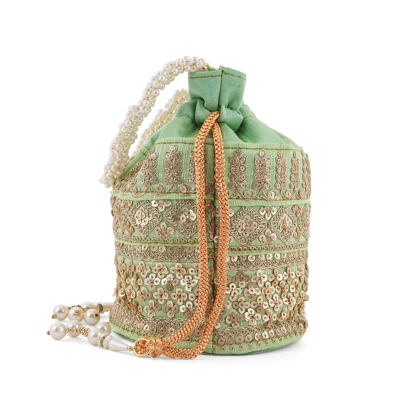 Royal Affair Pista Green Embroidered Potli Bag