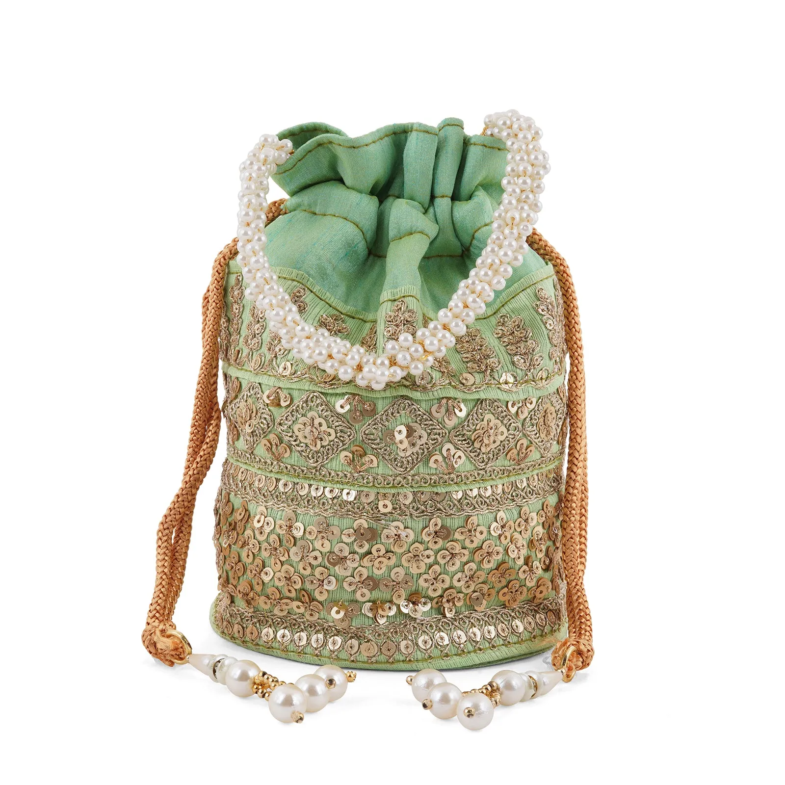 Royal Affair Pista Green Embroidered Potli Bag