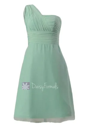 Short Vintage Party Dress Mint One Shoulder Chiffon Bridesmaid Dress Cocktail Dress(BM452)