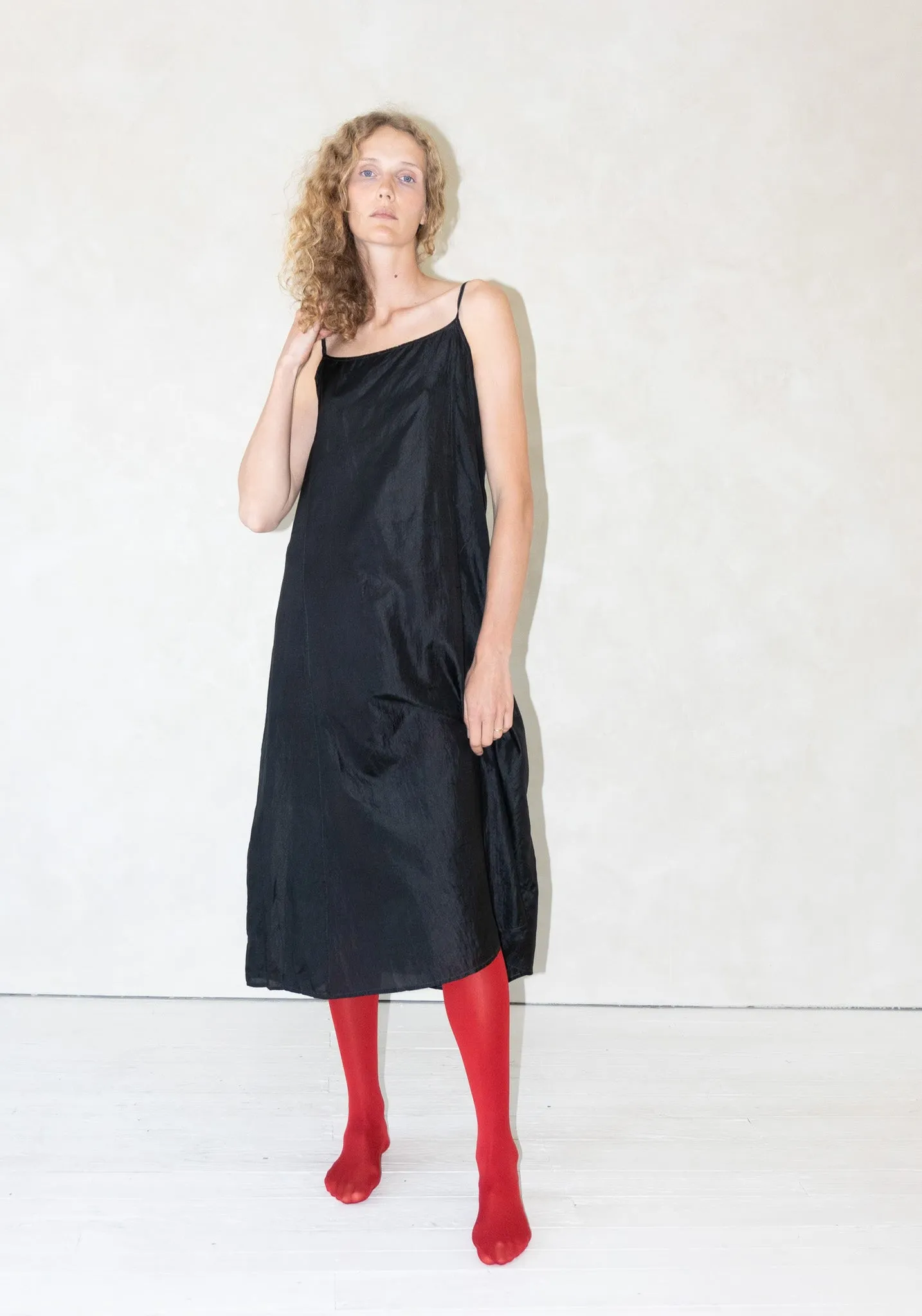 Silk Slip Dress in Dark Black