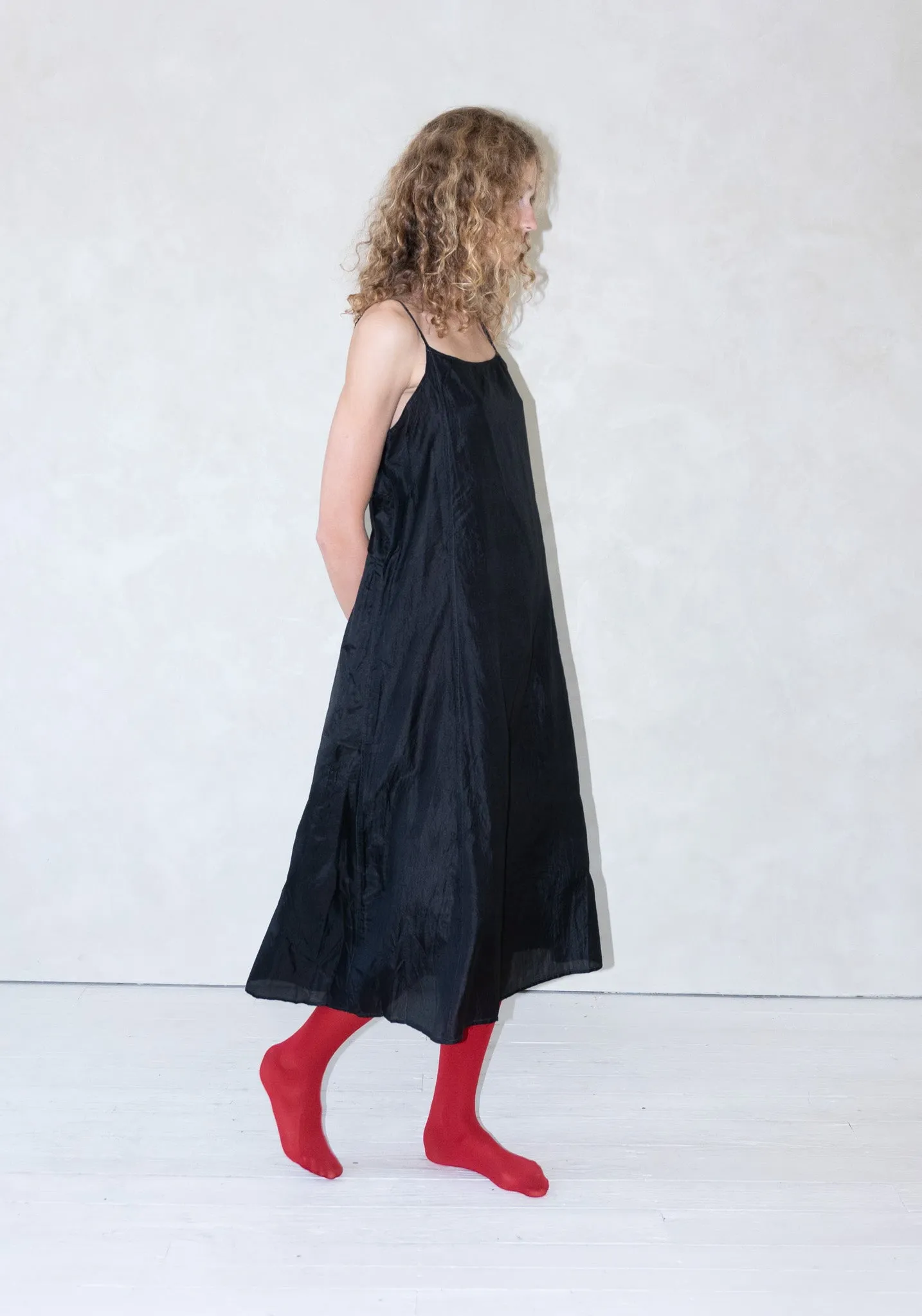 Silk Slip Dress in Dark Black