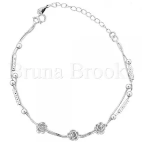 Sterling Silver 03.183.0055.06 Fancy Bracelet, Flower Design, Rhodium Tone