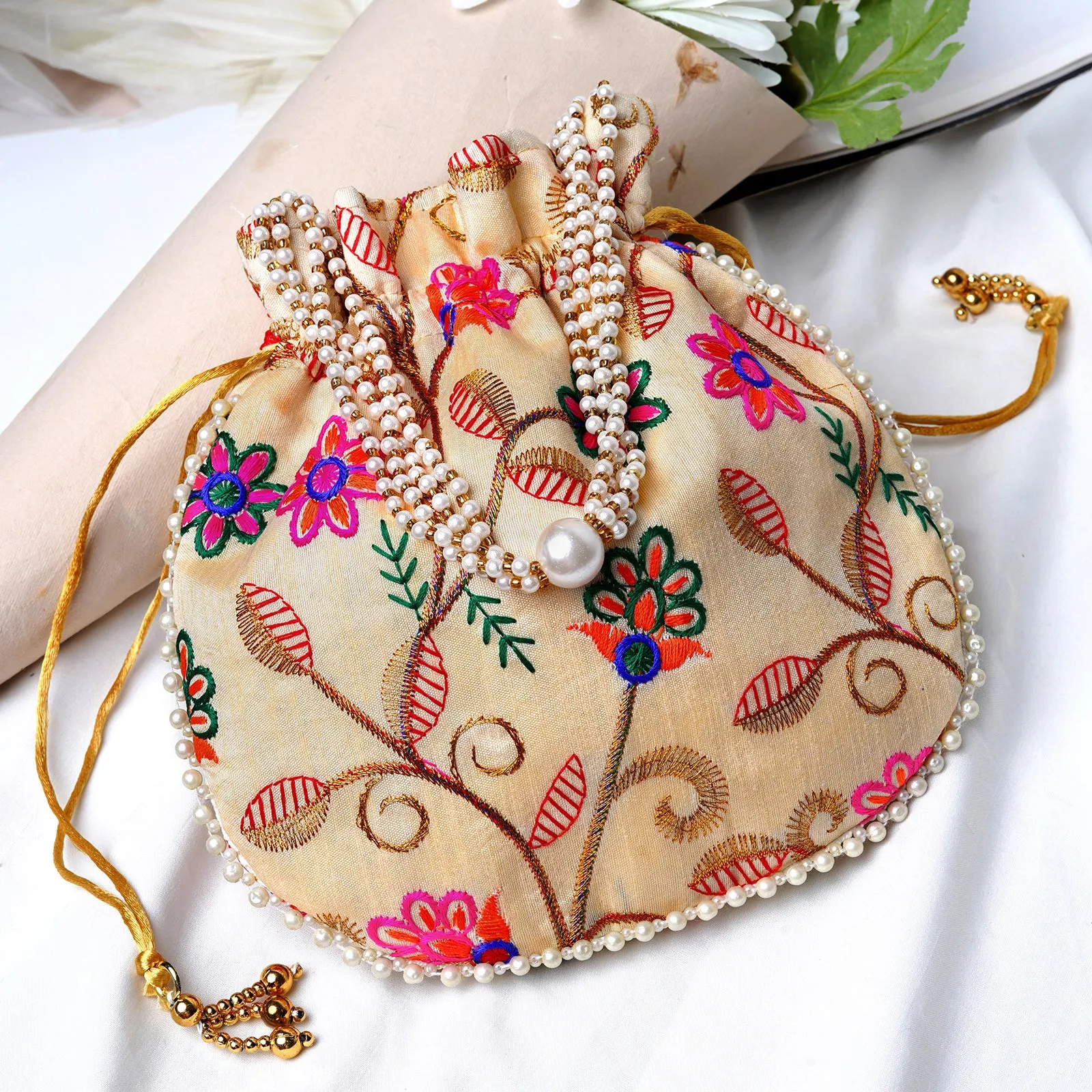 Teejh Gardenia Multicoloured Embroidered Potli Bag