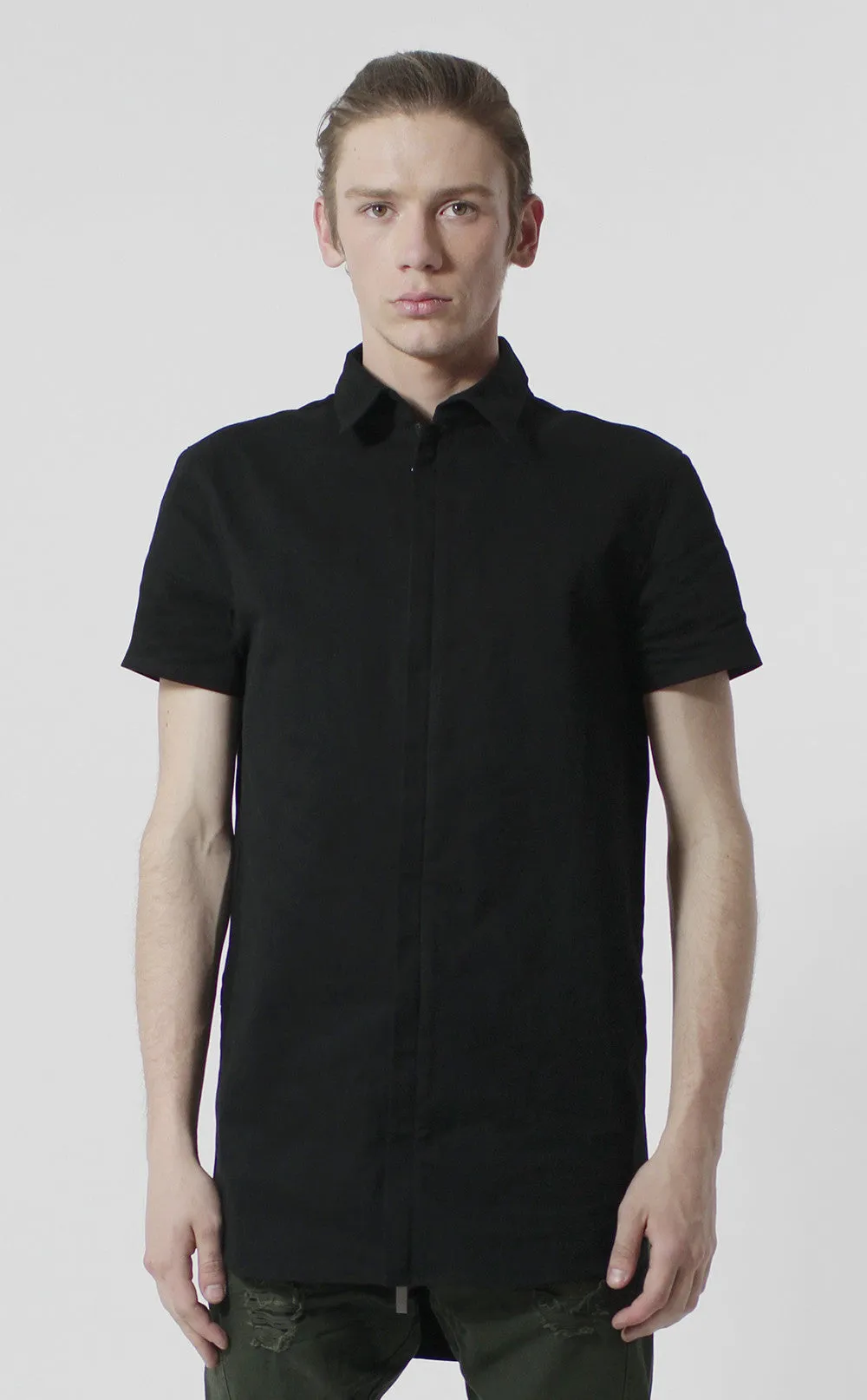 Unknown Alacrity S/S Black Two Way Zipper Down Shirt