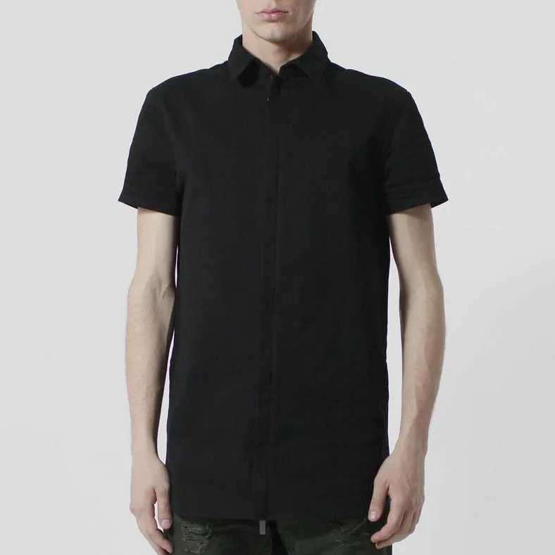 Unknown Alacrity S/S Black Two Way Zipper Down Shirt