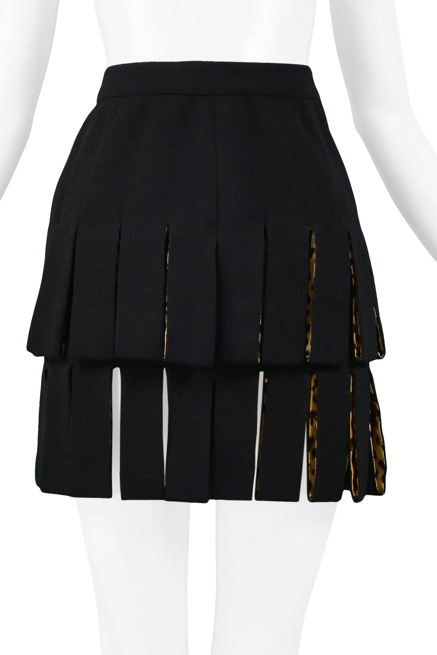 VERSACE BLACK CARWASH SKIRT WITH LEOPARD LINING