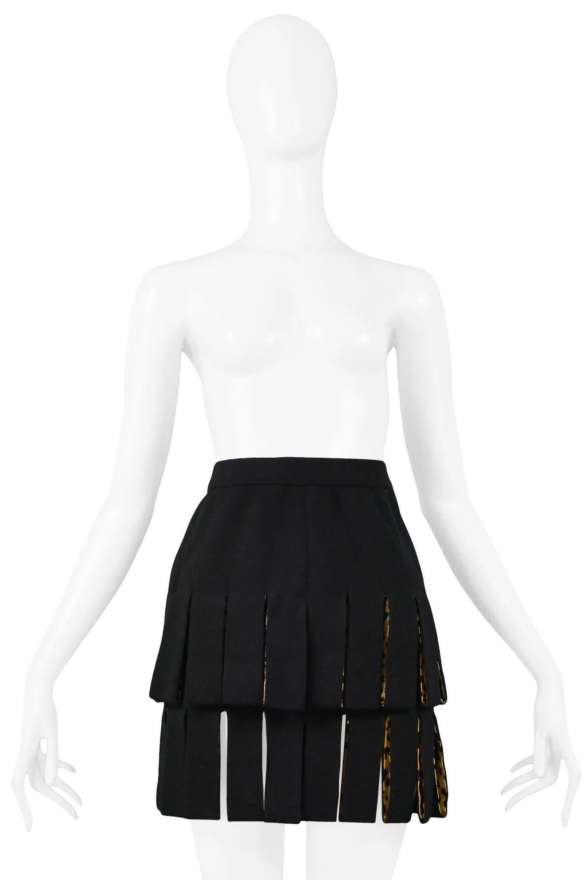 VERSACE BLACK CARWASH SKIRT WITH LEOPARD LINING